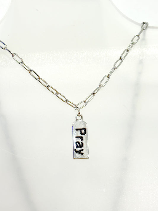 Silver Pray Pendant Necklace